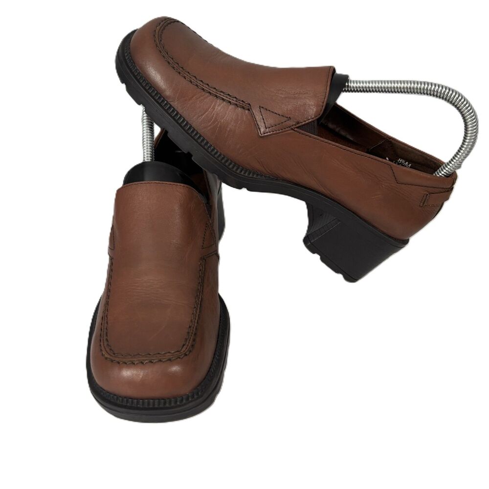 Damiani's Women Shoes Chunky Lug Sole Loafers Y2K Style Leather Brown Size 8 1/2